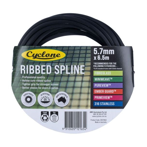 Cyclone Tufflite Insect Fly Screening Ribbed PVC Spline 5.7mm x 6.5m [ 30121654 ]