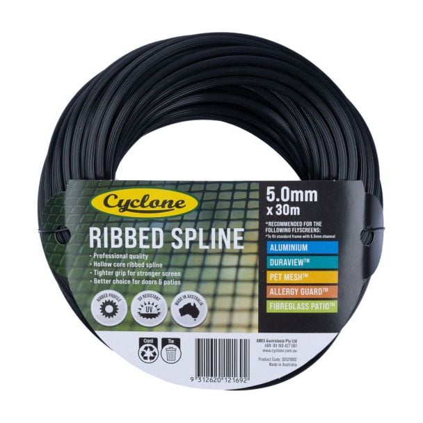 Cyclone Tufflite Insect Fly Screening Ribbed PVC Spline 5mm x 30m [ 30121692 ]