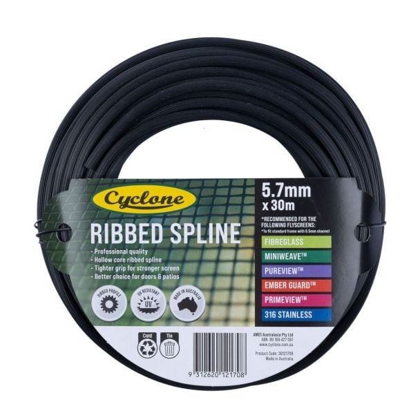 Cyclone Tufflite Insect Fly Screening Ribbed PVC Spline 5.7mm x 30m [ 30121708 ]