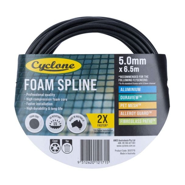 Cyclone Pro Series Insect Fly Screening Foam Spline 5.0mm x 6.5m [ 30121715 ]