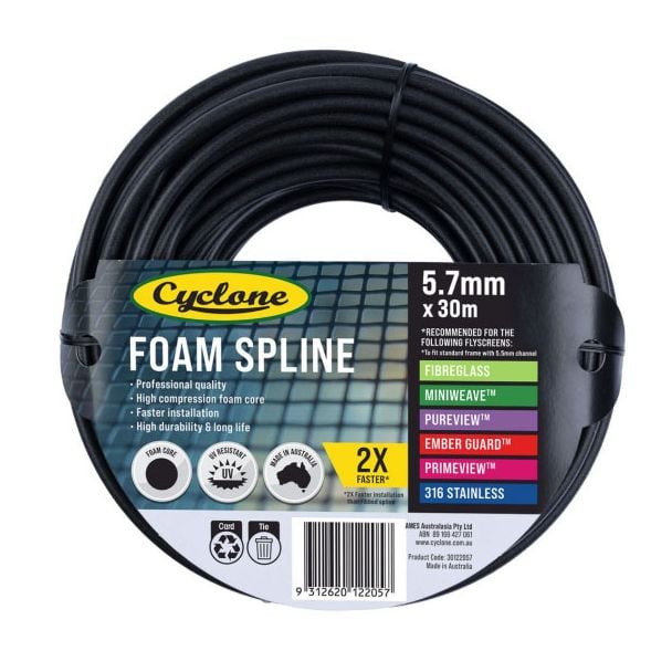 Cyclone Pro Series Insect Fly Screening Foam Spline 5.7mm x 30m [ 30122057 ]