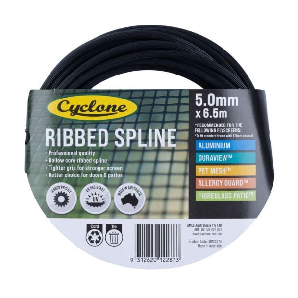 Cyclone Tufflite Insect Fly Screening Ribbed PVC Spline 5mm x 6.5m [ 30122873 ]