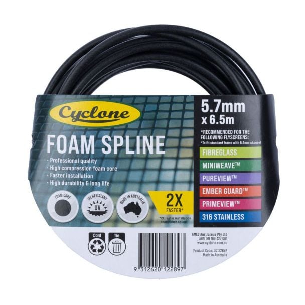 Cyclone Pro Series Insect Fly Screening Foam Spline 5.7mm x 6.5m [ 30122897 ]