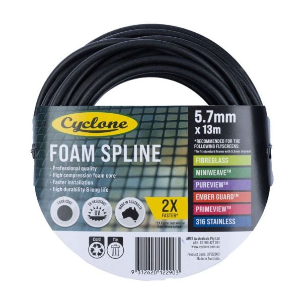 Cyclone Pro Series Insect Fly Screening Foam Spline 5.7mm x 13m [ 30122903 ]