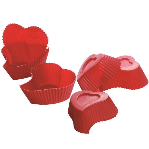 Silicone Zone 8cm Heart Muffin Cups / Baking Molds x 6 in Red/Pink [ 309710 ]