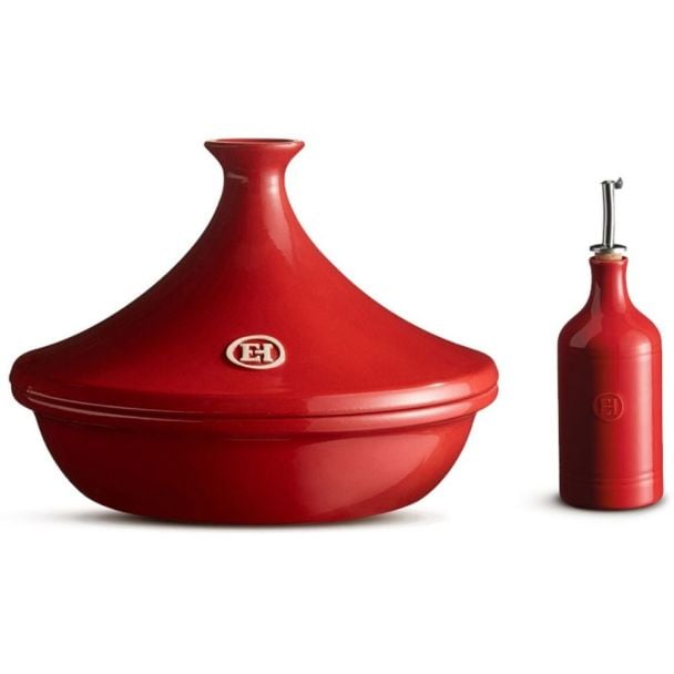 Emile Henry Ceramic Flame Tagine with Oil Pourer 32cm in Grand Cru / Burgundy [ 349732 ]