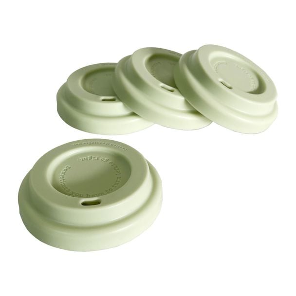 Unbreakable Silicone Reusable 8.9cm Diameter Coffee Cup Lids in Pastel Pistachio Green - 4 Pack