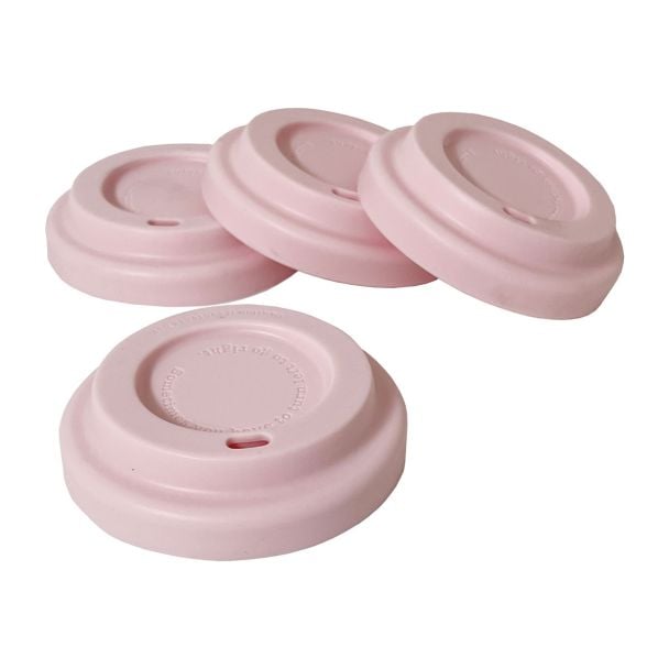 Unbreakable Silicone Reusable 8.9cm Diameter Coffee Cup Lids in Pastel Sherbet Pink - 4 Pack