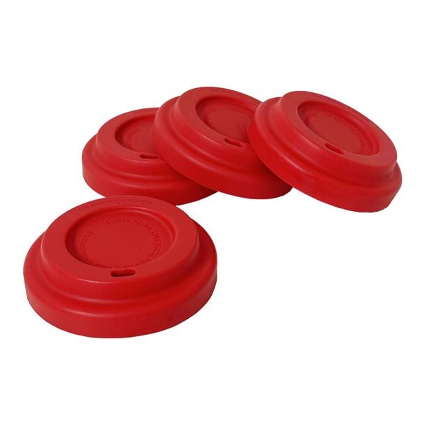 Unbreakable Silicone Reusable 8.9cm Diameter Coffee Cup Lids in Cherry Red - 4 Pack