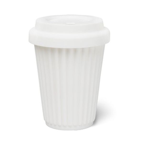 BYO Silicone Reusable Coffee Cup 340ml / 12 Oz in White with White Lid