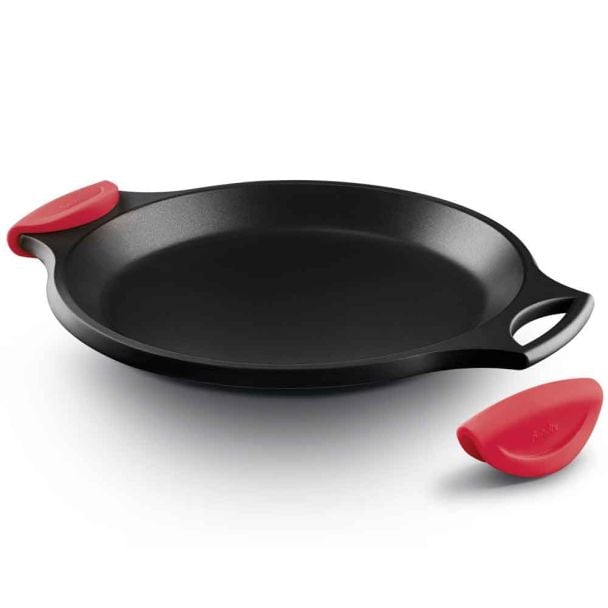 Fundix by Castey Cast Aluminium 32cm Paella Pan in Black + Silicone Handle Covers [ CAFIV32 ]