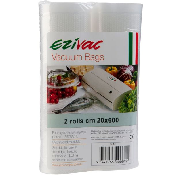 EziVac Italian Made 20cm x 6m Vacuum Sealing Rolls 2 Pack [ D62 ]