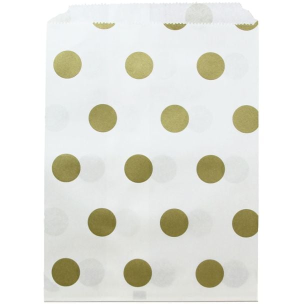 DMC Classic Party Favour Bags 12cm x 17cm in Gold Polka Dot Pack of 24 [ DMC57031 ]