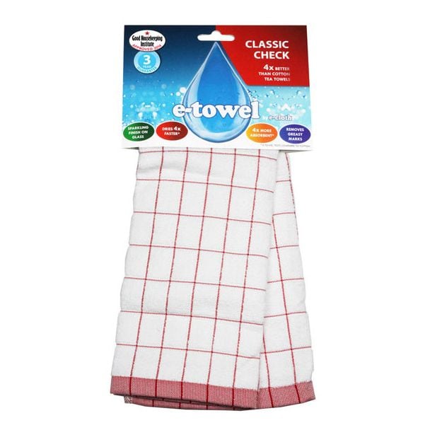 E-Cloth Classic Red Check Tea Towel in Red [ ECL055 ]