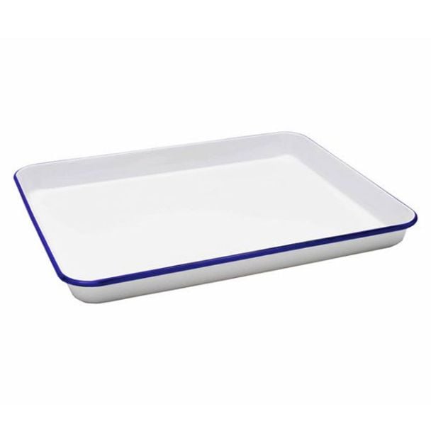 Falcon Enamelware Large Swiss Roll Pan in White With Blue Rim Enamel [ RD2876 ]