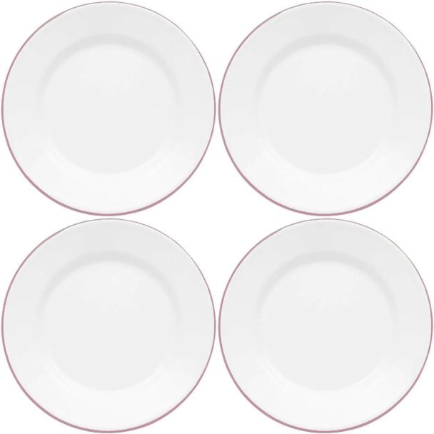 Dishy Enamelware Lunch Plate 20cm White with Pink Rim Enamel 4 Pack [ RD4676x4 ]