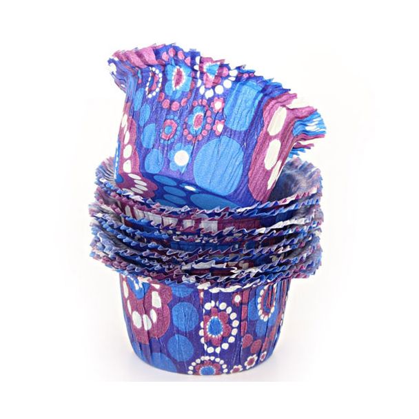 Dishy Swedish Made Premium Greaseproof Medium Baking Cups x 12 Blue Flower Power [ RDBC0036 ]