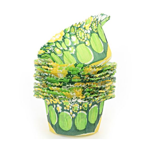 Dishy Swedish Made Premium Greaseproof Medium Baking Cups x 12 Green Flower Power [ RDBC0086 ]