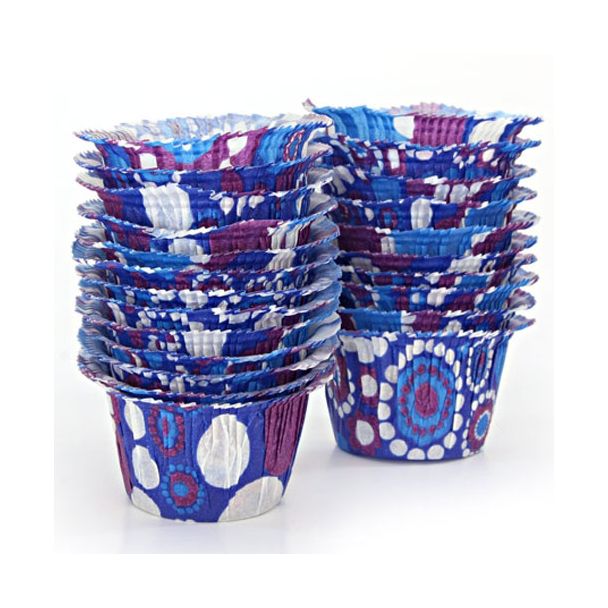 Dishy Swedish Made Premium Greaseproof Small Baking Cups x 24 Blue Flower Power [ RDBC4092 ]