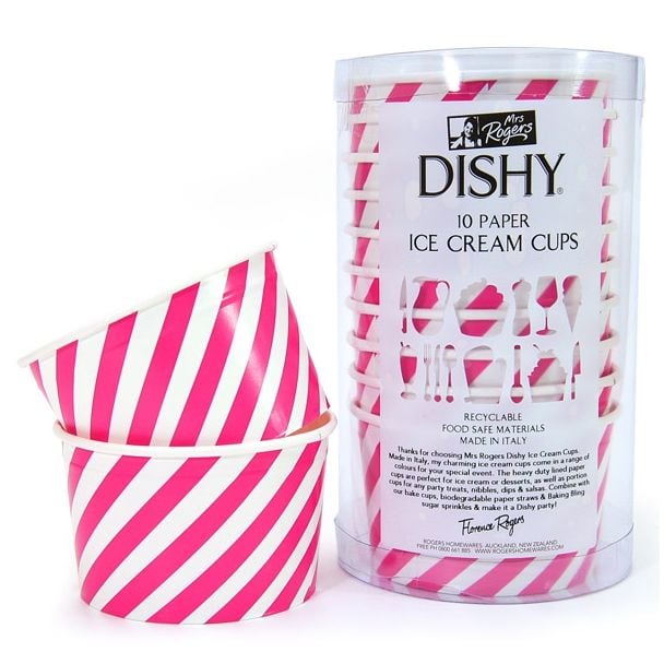 Dishy Italian Made Recyclable Paper Ice Cream Cups x 10 Blue & Red Stripes [ RDIC003GP ]