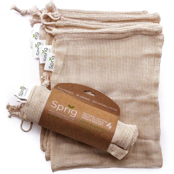 Sprig Sustainable Range Cotton Drawstring Produce Bags 4 Pack [ SP2812 ]