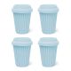 BYO Silicone Reusable Coffee Cup 340ml / 12 Oz in Blue with Blue Lid 4 Pack