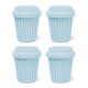 BYO Silicone Reusable Coffee Cup 230ml / 8 Oz in Blue with Blue Lid 4 Pack