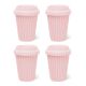 BYO Silicone Reusable Coffee Cup 340ml / 12 Oz in Pink with Pink Lid 4 Pack
