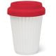 BYO Silicone Reusable Coffee Cup 340ml / 12 Oz in White with Red Lid