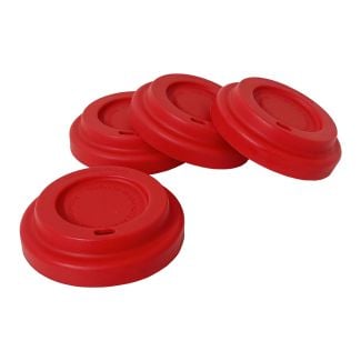 Unbreakable Silicone Reusable 8.9cm Diameter Coffee Cup Lids in Cherry Red - 4 Pack