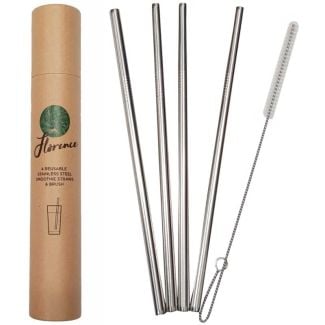 Florence Stainless Steel Sustainable Smoothie Straws 4 Pack with Cleaning Brush [ FO1809 ]