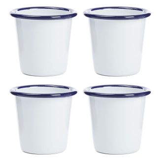 Falcon Enamelware 6cm Mini Enamel Tumbler in White with Blue Rim 4 Pack [ RD3685x4 ]