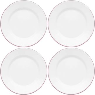 Dishy Enamelware Lunch Plate 20cm White with Pink Rim Enamel 4 Pack [ RD4676x4 ]