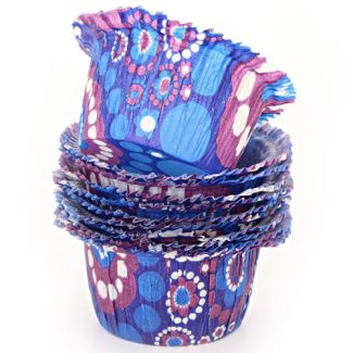 Dishy Swedish Made Premium Greaseproof Medium Baking Cups x 12 Blue Flower Power [ RDBC0036 ]