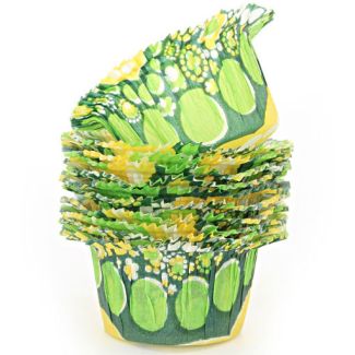 Dishy Swedish Made Premium Greaseproof Medium Baking Cups x 12 Green Flower Power [ RDBC0086 ]