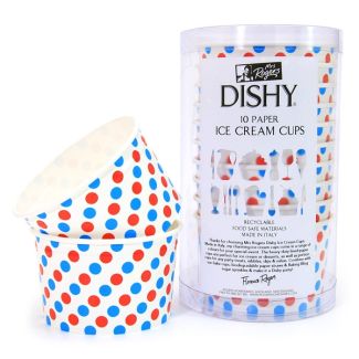 Dishy Italian Made Recyclable Paper Ice Cream Cups x 10 Blue & Red Dots [ RDIC002GP ]