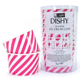 Dishy Italian Made Recyclable Paper Ice Cream Cups x 10 Blue & Red Stripes [ RDIC003GP ]